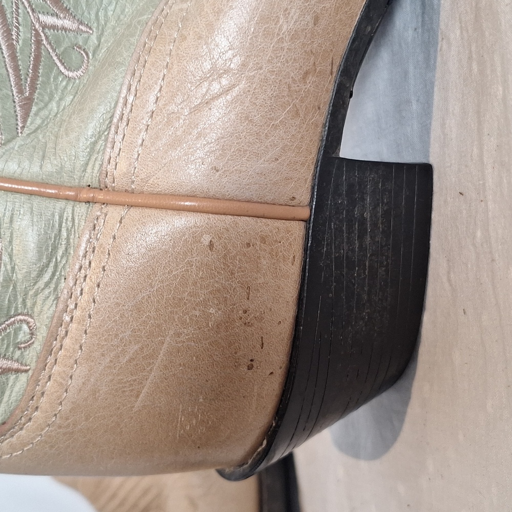 Women's Two-Tone Western Cowboy Boots - Sage Green & Tan - Picture 12 of 13